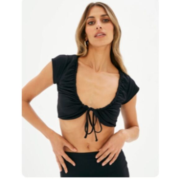 Glassons Supersoft Ruched Tie Front Crop Top - size XS - Picture 2 of 3